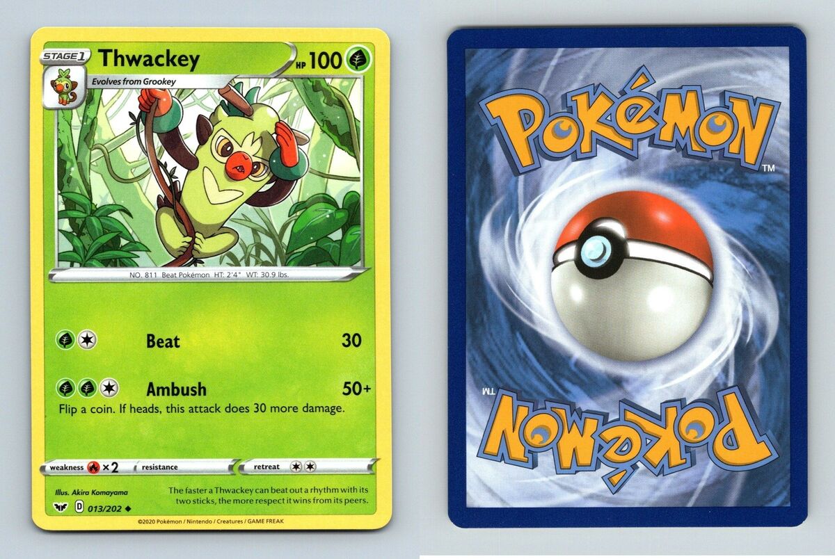 Pokemon Card – Thwackey – Base de espada y escudo – juego de 4 cartas –  013/202 Uncommon : : Juguetes y Juegos