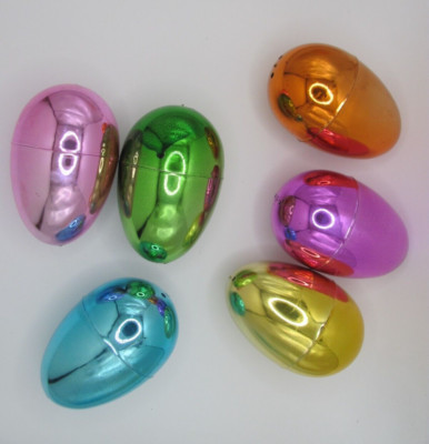NWOT SET OF 6 METALLIC PASTEL COLORED PLASTIC EASTER EGGS (W/ HINGE)