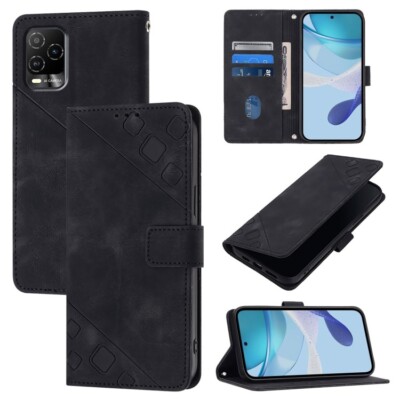 Für BLU View 5 Pro Skin Feel Geprägt Leder Handyhülle Cover Schale