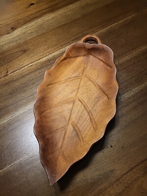  Wooden Sydney Farber & Son Shallow Leaf Bowl  Brooklin N.Y. Made in Haiti 