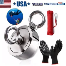 2000 LBS Strong Fishing Magnet Kit Double-Sided Pull Force and Rope Carabiner US