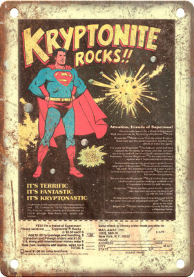 Kryptonite Rocks Vintage Comic Book Ad 12'' x 9'' Reproduction Metal Sign J840