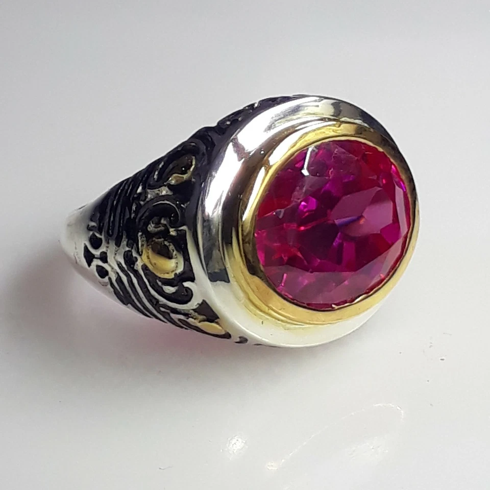 6.25 Carat 925 Sterling Silver, Handmade Ring , Ruby Unisex Ring - Image 2 of 4