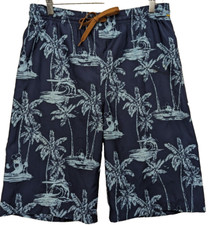 Disney Swim Trunks Mens S Blue Mickey Mouse Palm Tree Print Hawaiian Drawstring