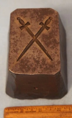 Antique 1890s MASONIC CROSSED SWORDS Lg STEEL STAMPING DIE CGX276 - Image 1 of 4