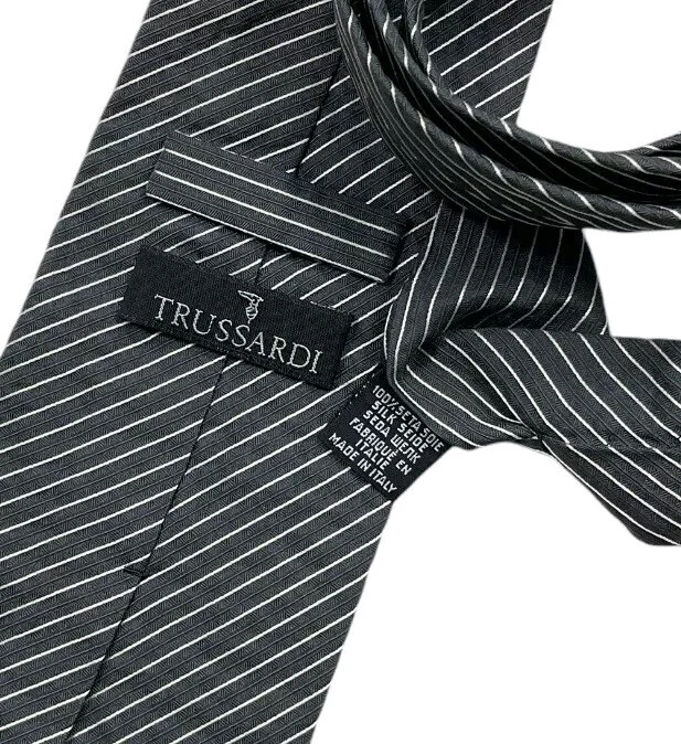 TRUSSARDI Gray Striped Silk LUXURY Tie ITALY - Image 3 of 4