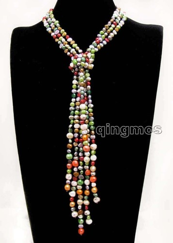 "Collar de perlas multicolor natural barroco de 6-7 mm para mujer largo 3 hebras 40""" - Imagen 3 de 7
