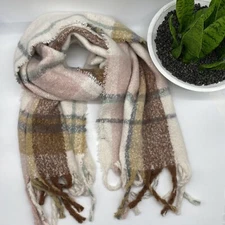 Cejon plaid blush blanket scarf with fringes One Size NEW