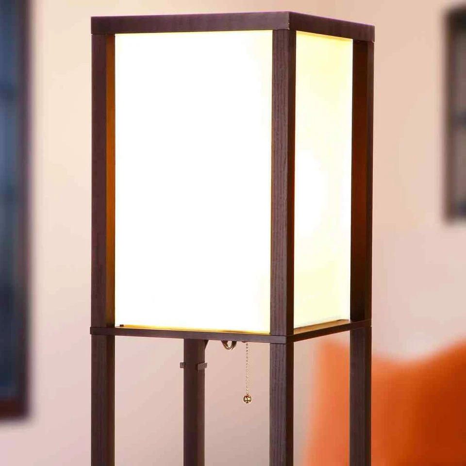 Maxwell 63 pulgadas Lámpara de pie LED marrón moderna de 1 luz USB y carga inalámbrica Foto 3 de 4