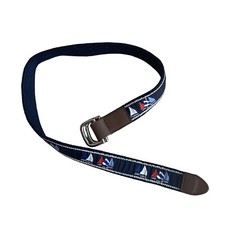 Janie and Jack Sail Boat Belt 26  Adjustable Blue Canvas Leather Ends