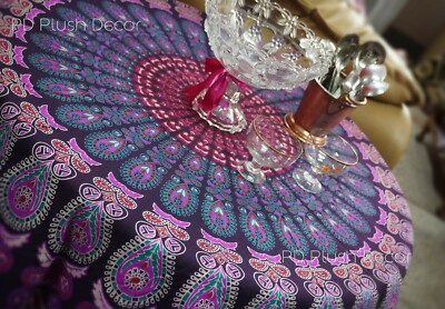 Mandala Roundie Throw Bohemian Boho Purple Round Tapestry Hippy Sofa Table Cover