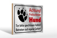 Holzschild Hinweis 30X20 Cm Achtung Freilaufender Hund Gefahr Schild Wooden Sign