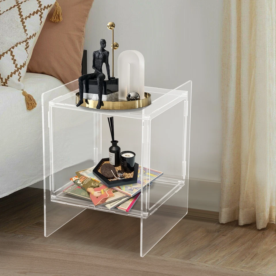 Acrylic Coffee Table 2 Tires Clear Side End Table For Living Room Bedside Table - Image 3 of 4