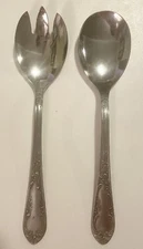Amefa AFS1 Hostess Set Serving Fork Spoon Stainless Leaf Scroll HOLLAND Salad