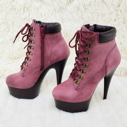 Delight 600tl Wine Nubuck Work Style 6" High Heel Ankle Boots US Size NY - Picture 8 of 10