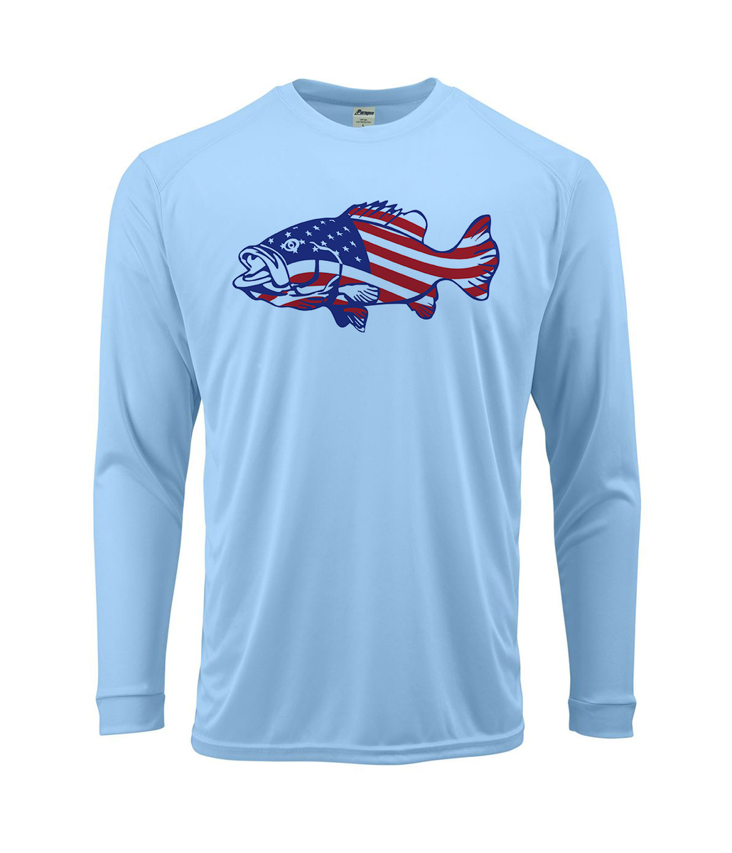 American Flag Bass Fishing Long Sleeve Microfiber Performance UPF