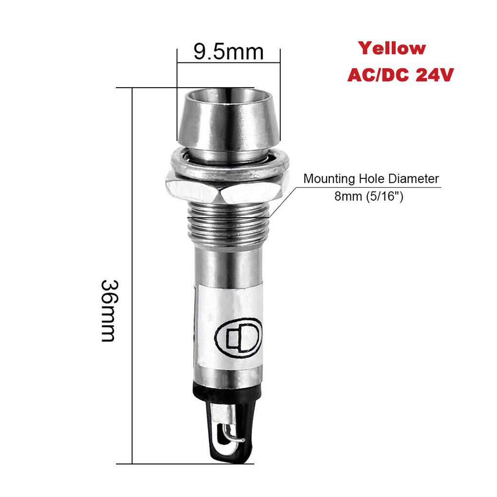 Pack of 10 Indicator Light DC 24V Yellow Metal Shell Pilot Panel