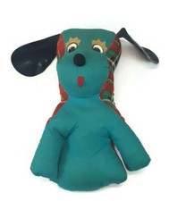 Vintage 1960's Plaid Plush Puppy Dog Stuffed Animal 12 Plastic Ears Shalom