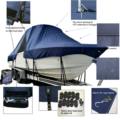 Release 196 RX Center Console Fishing T-Top Hard-Top Boat Cover Navy Waterproof