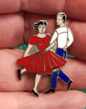 Vintage Square Dance Pin Nice 1 1/2 inch tall Metal with enamel dancing couple