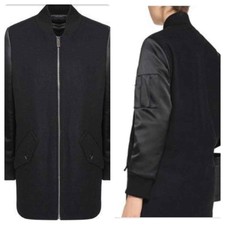 Maje Satin-paneled Wool-blend Coat Black