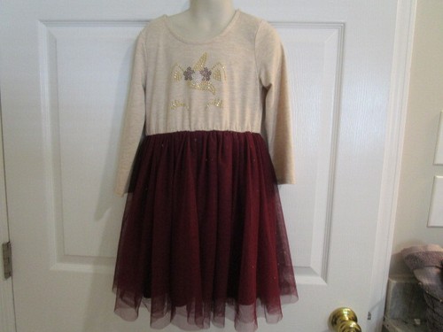 Pink Violet Size 6x Girls Tan & Burgundy Beaded-Sparkle Dress