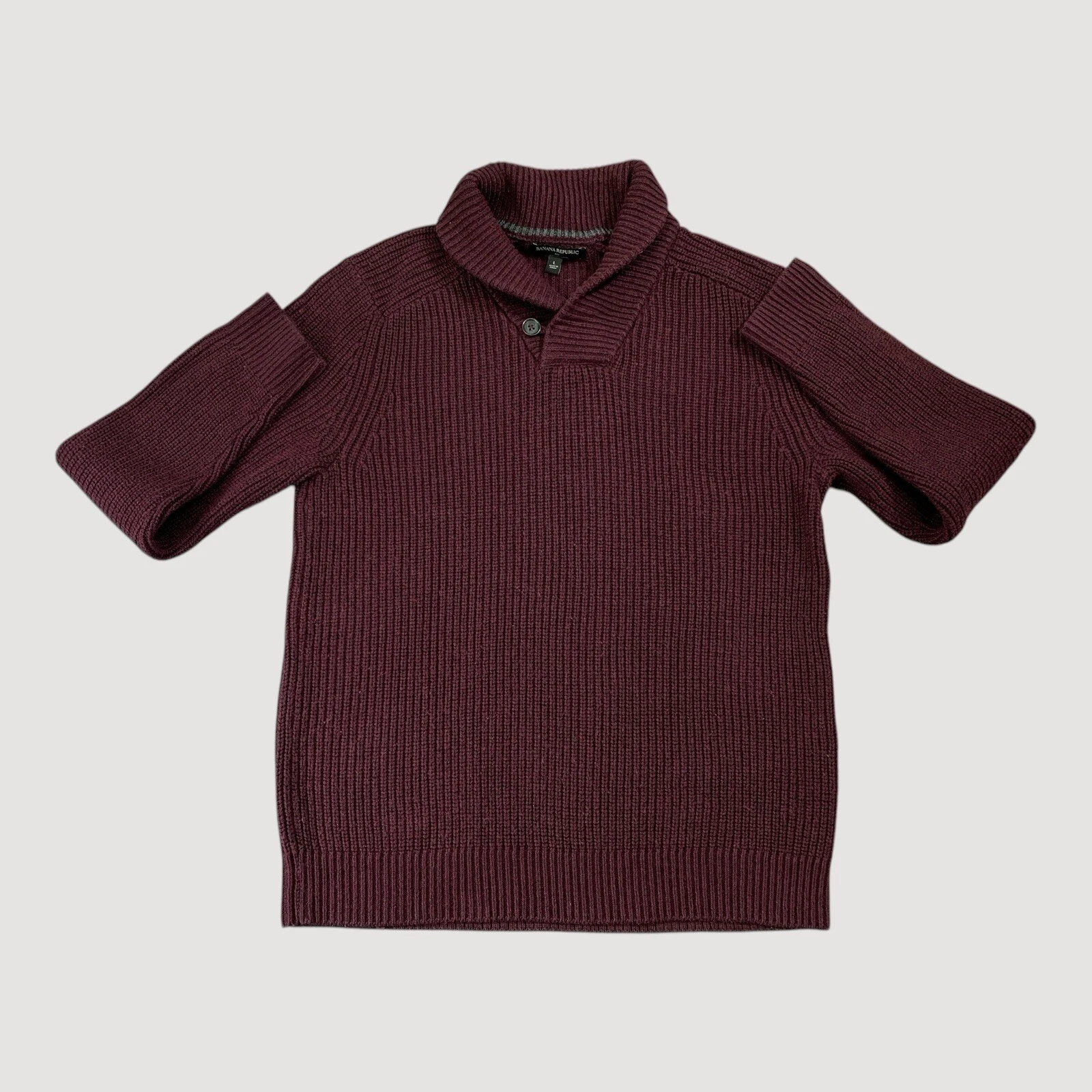 Banana Republic Sweater Mens L Maroon Shawl Collar Knit Wool Blend