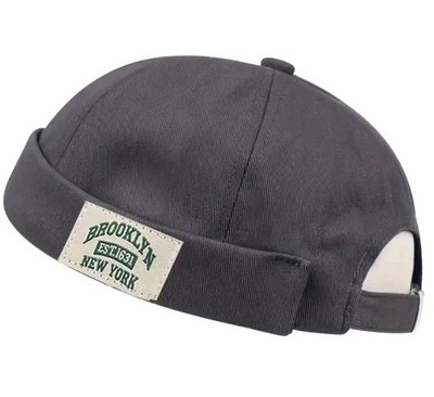 BROOKLYN NY Label Docker Cap Unisex Brimless Hats Solid Color Skull Cap Gray