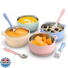 Bakpoco Toddler Bowls with suction and Utensils Set, 2-in-1 Stainless Steel 3