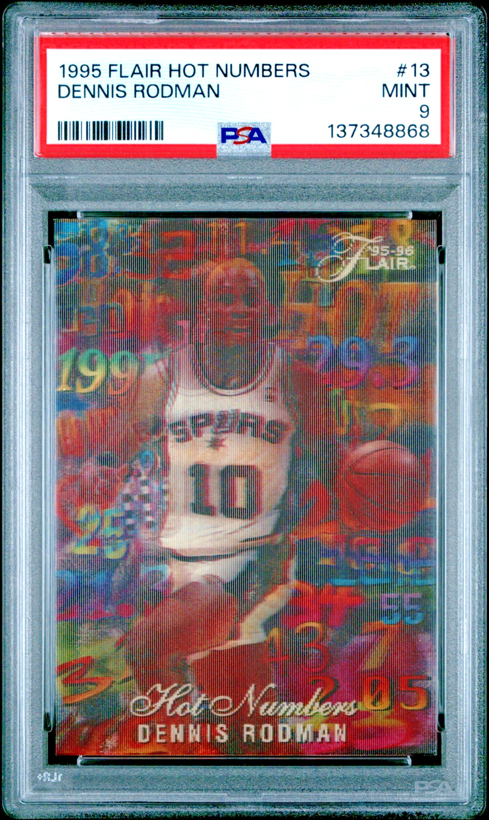 1995 FLAIR HOT NUMBERS 3D INSERT #13 DENNIS RODMAN GRADED PSA 9 MINT FRESH SLAB