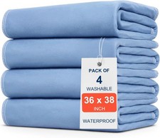4 Pack 36" x 38" Large Absorbency Incontinence Bed Pads - Quick Drying Washable