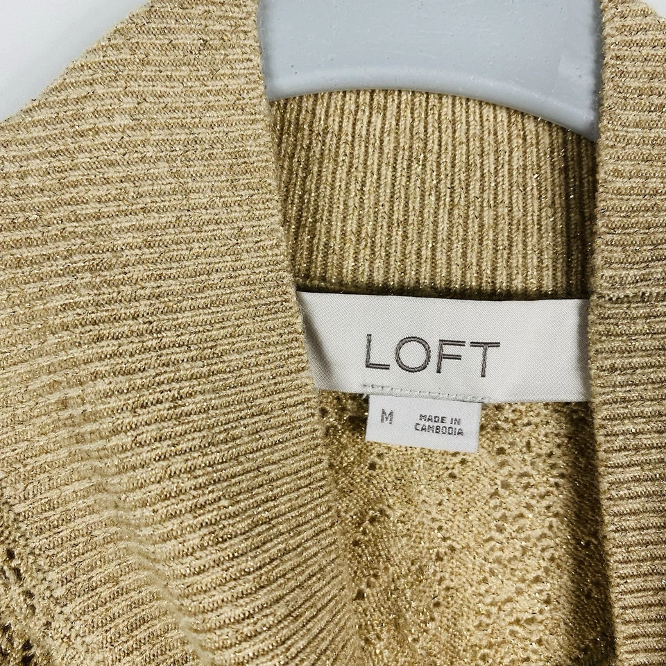 Pullover Ann Taylor LOFT Talla Mediana Pointelle Brillo Cuello Alto Tostado Foto 4 de 4