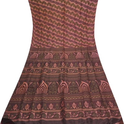 Vintage Puce 100% Reine Seide Bedruckt Sari Remnant 4.6m Handwerk Stoff Schrott