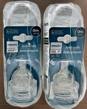 2X Philips Avent Anti-Colic Flow 1 Baby Bottle Nipples 0m 4 Nipples New