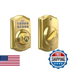 Schlage BE365CAM505 Electronic Keypad Deadbolt Lock Camelot Trim Bright Brass