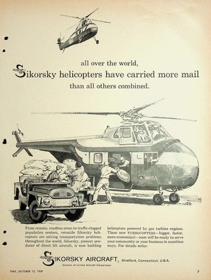 Original 1959 Vintage Print Ad: Sikorsky helicopters have carried more mail