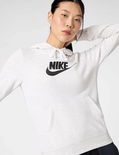 NWT Nike Women's Club Fleece Logo Pullover Hoodie Birch Heather DQ5775-051 Sz S