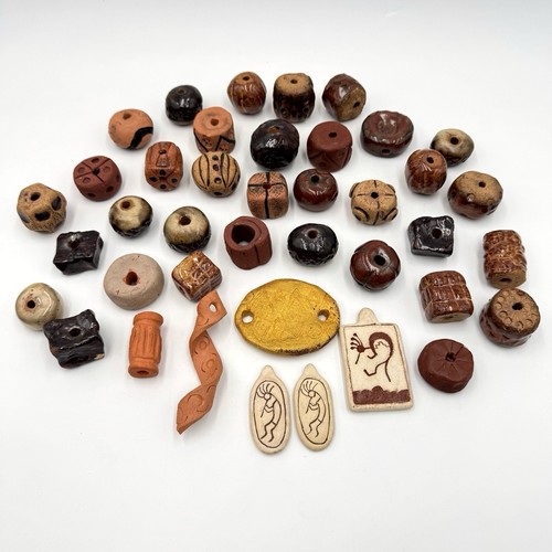 41 Piece Lot of Terracotta Clay Beads Asst Shapes & Colors .5”- 1”