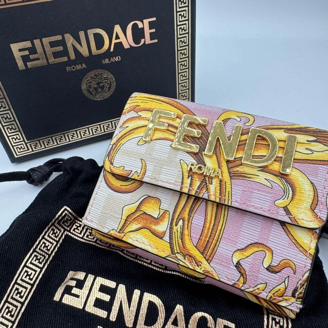 Versace — FENDACE Fendi x Versace Mini Wallet Pink Baroque Leather Trifold Micro Wallet