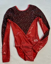 OZONE Gymnastics LEOTARD Competition RED Sequin Bling SHIMMER Bodysuit GK Sz AXS