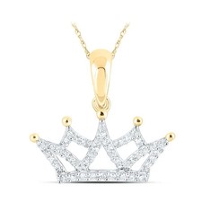 14K Yellow Gold Plated Round Lab Created Diamond Queen's Crown Pendant 1Ct