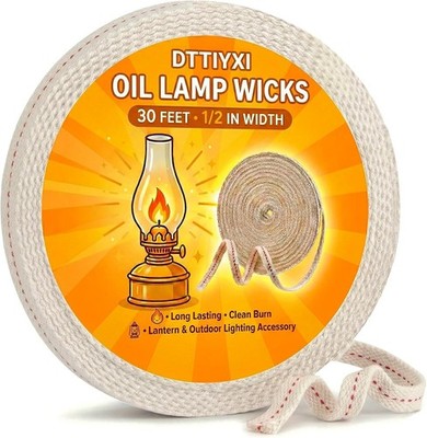 Oil Lamp Wicks, 1/2 Inch x 30 Ft, Flat Cotton Lantern Wick for Oil Lamps