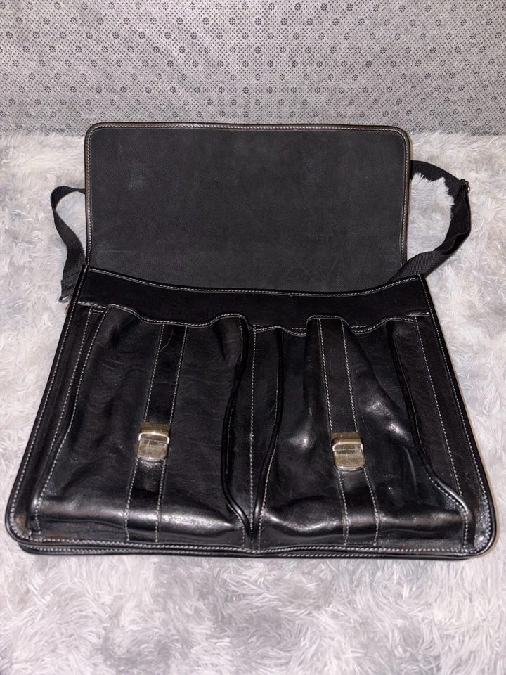 Bolso Mensajero Floto Firenze Cuero Negro Hebilla Correa Hecho en Italia Foto 3 de 4