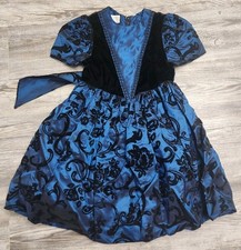 Vintage Jessica McClintock Gunne Sax Dress Girls 5 Blue Black Made In USA