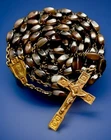 Vintage Catholic Coffee Swirl Milk Glass Rosary, Gold Tone Crucifix, France