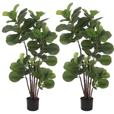 2 Pack Artificial Fiddle Leaf Fig Tree, 47 Inch Faux Ficus Lyrata Tree with 7...