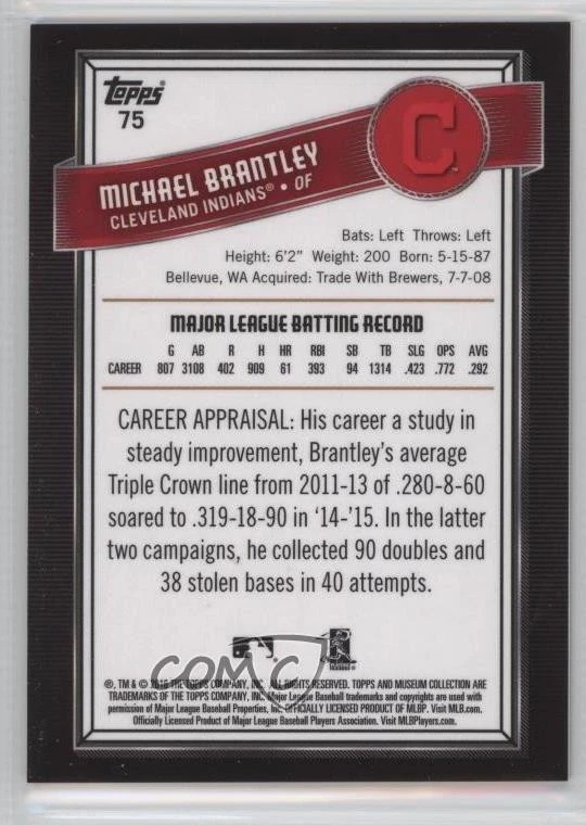 2016 Topps Museum Collection Michael Brantley #75 - Image 2 of 2