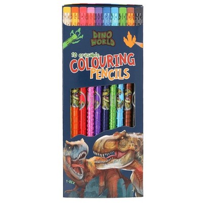 Depesche 13530 Dino World - Kleurpotlodenset met 10 kleuren in etui, incl. gumto