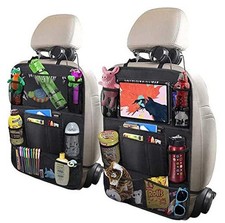 Car Backseat Organizer with 10" Table Holder, 9 Storage Pockets Seat Back Black