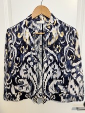 Chicos Linen Blend Open Front Jacket Size 1 US Medium 3/4 Sleeve